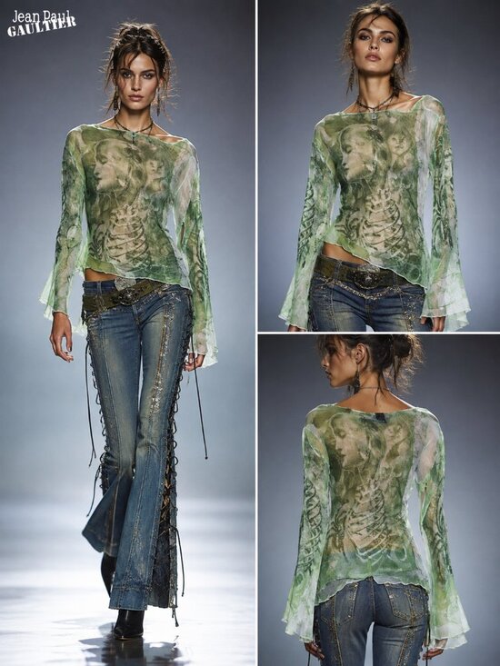 Jean Paul Gaultier Tops - NWT Jean Paul Gaultier Soleil Silk Tunic Blouse Green Size M Vintage 2000s Y2K